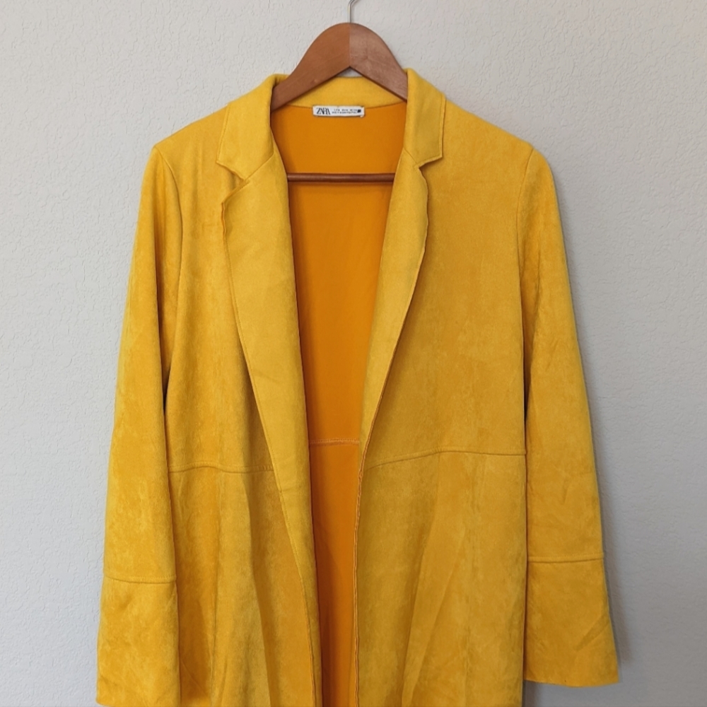 Fashionable Long Faux Suede Mustard Jacket